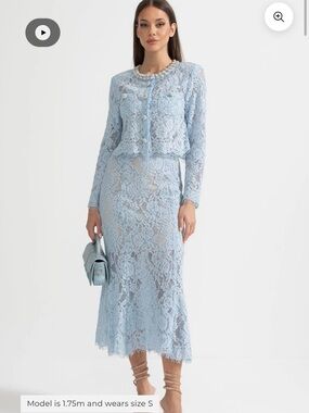 Delicate Light Blue Lace Midi Skirt